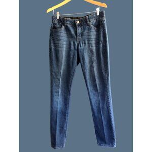 LIZ CLAIBORNE-MEDIUM WASH 98% COTTON ELASTIC WAIST CLASSIC SLIM LEG JEANS SIZE 8